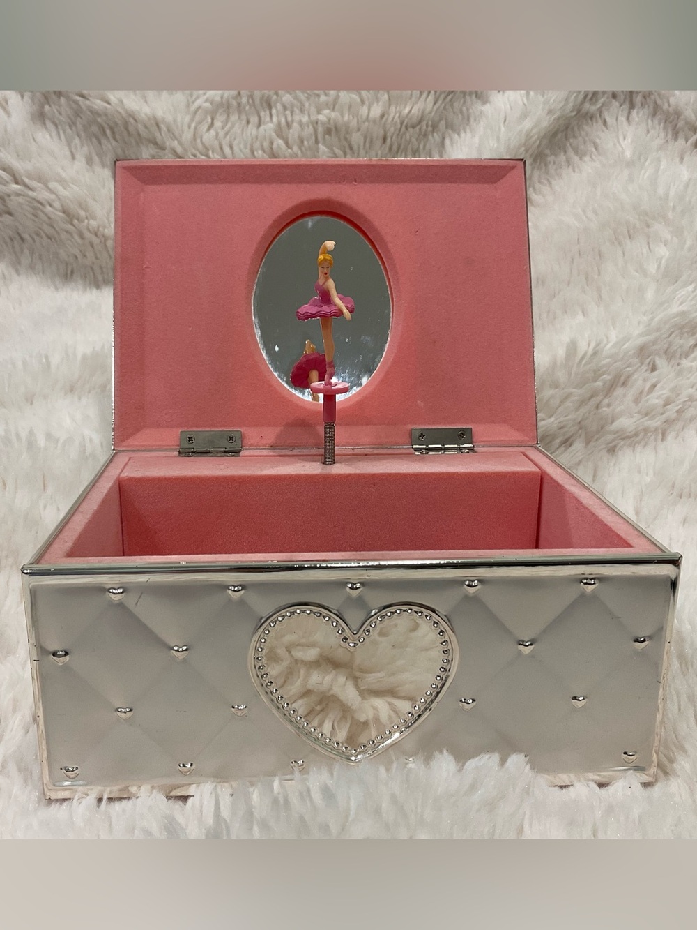 Lenox brand Pink and Silver Heart Ballerina Music Jewelry Box